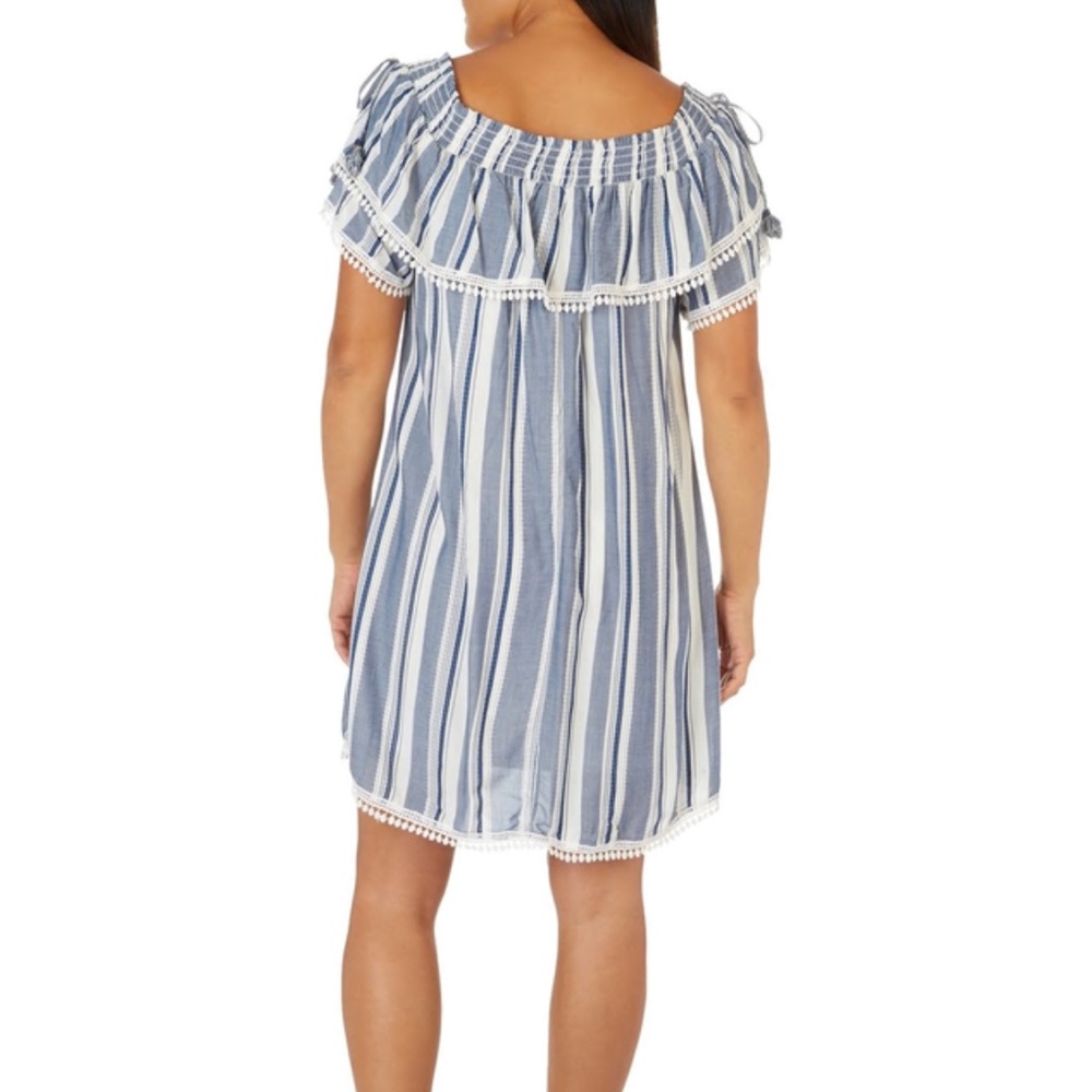 Luxology Dress Striped Off the Shoulder Short Sleeves Ruffle Coastal Nau… - Picture 3 of 13